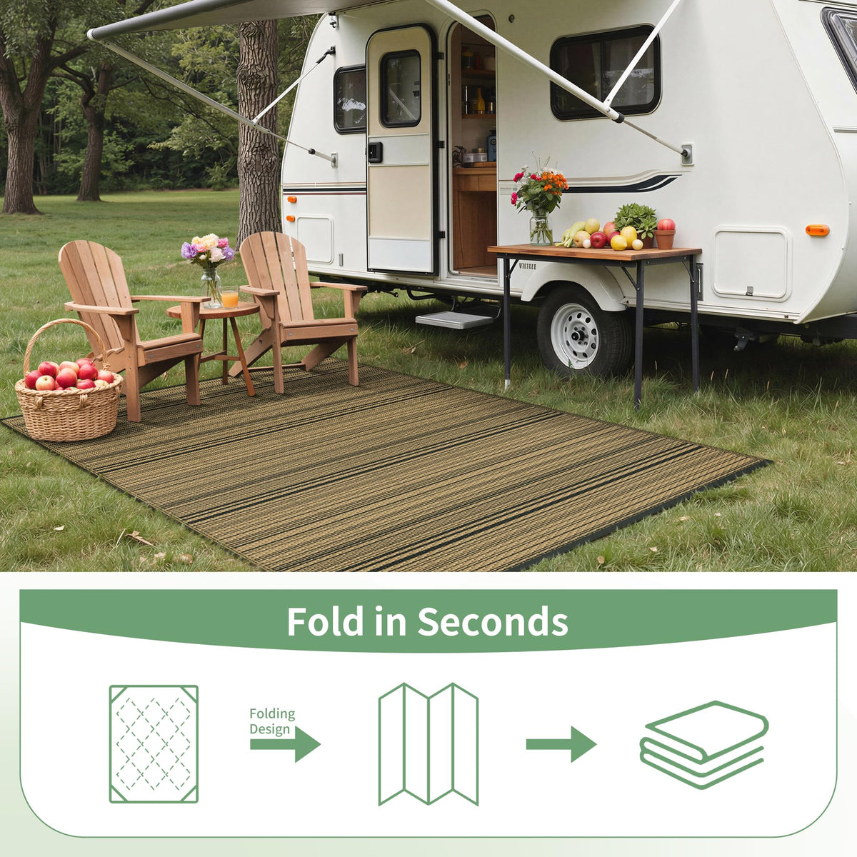 GENIMO outdoor rug is lightweight and portable for trips and camping.