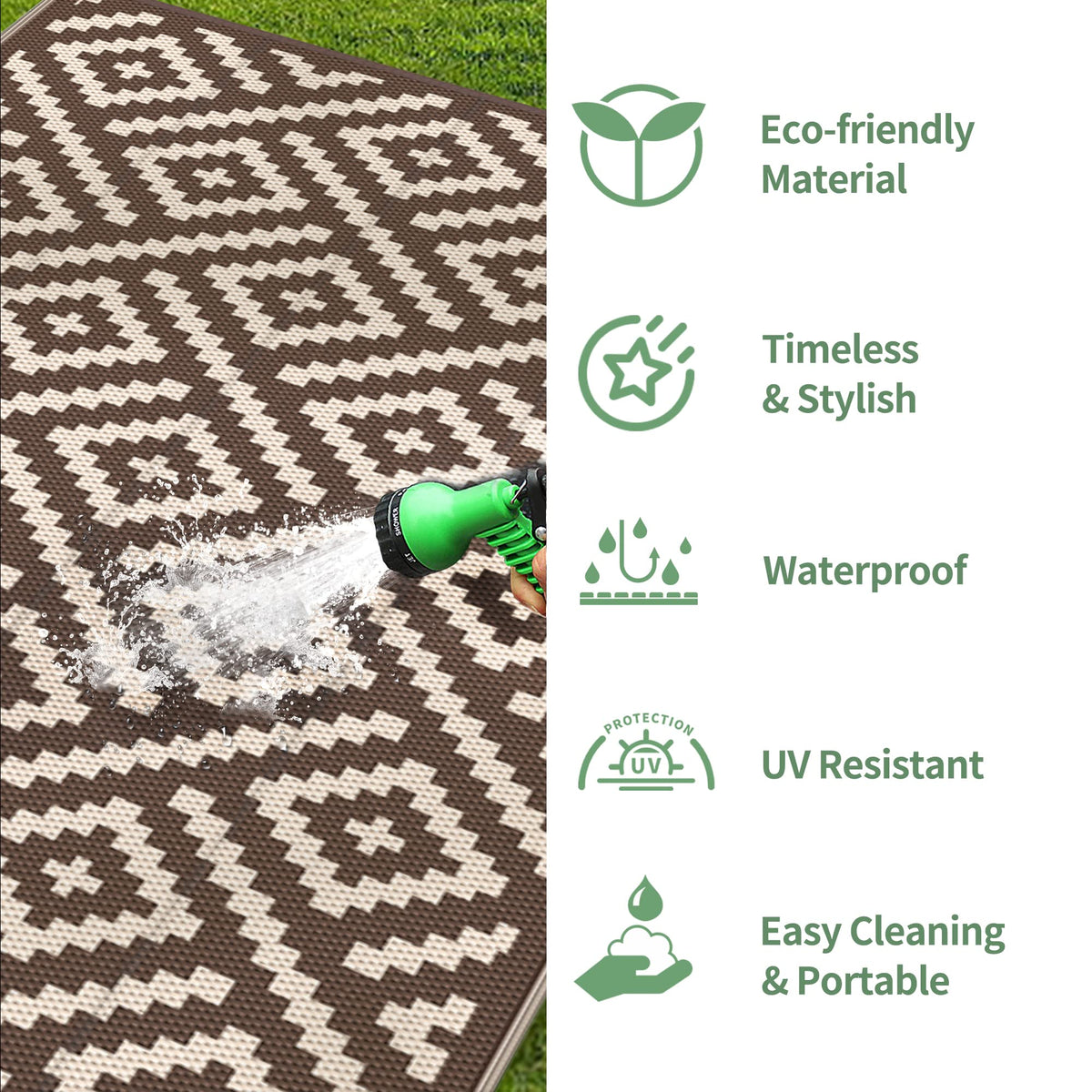 GENIMO rug features non-slip grid backing with rain drainage