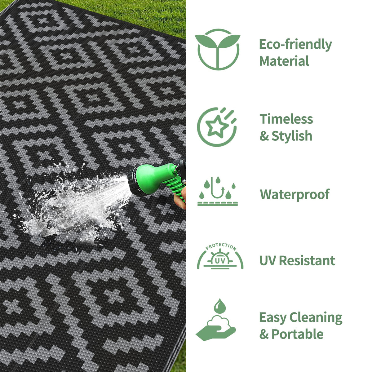 GENIMO outdoor rug rolled with carry bag for easy transport