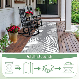 GENIMO reversible rug suits patios, balconies, and campsites with two stylish grey and white sides.
