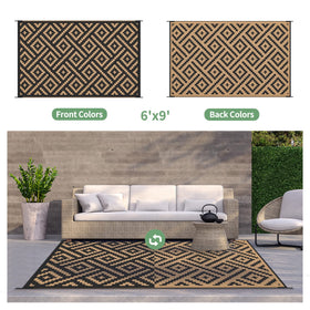 GENIMO rug with weatherproof coating withstands wind and sun.
