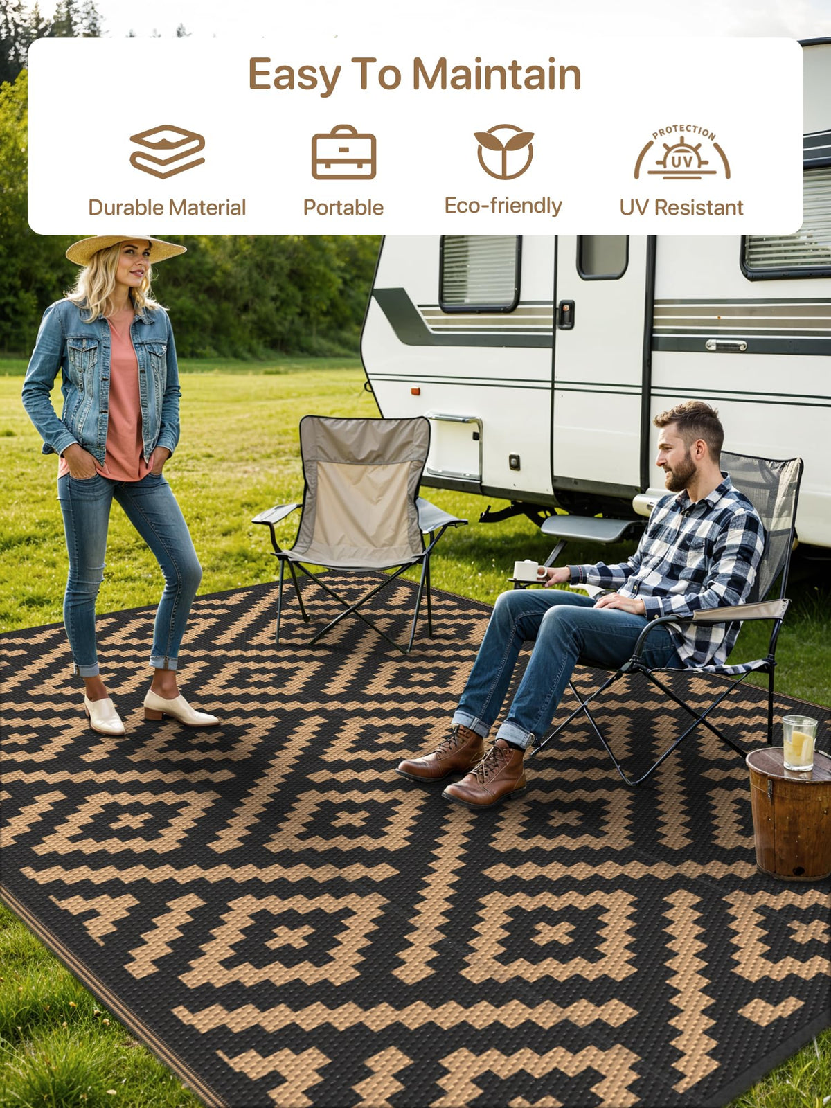 GENIMO waterproof rug ideal for RV and camping to keep surfaces dry.