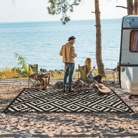 GENIMO outdoor rug waterproof and reversible with two patterns.
