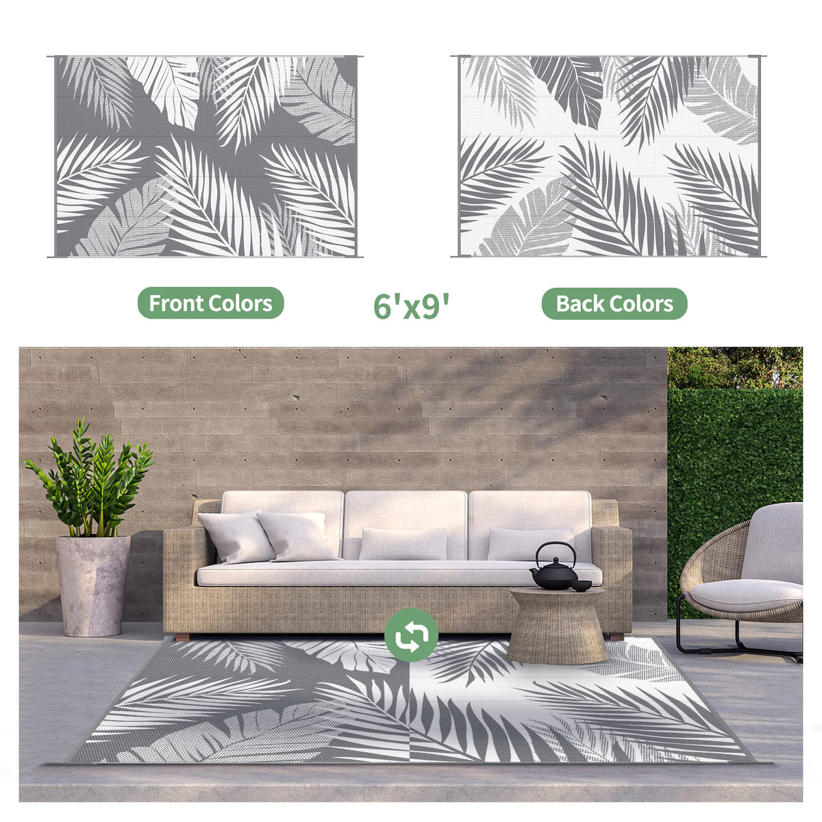 GENIMO outdoor rug waterproof and stain resistant for outdoor cleaning