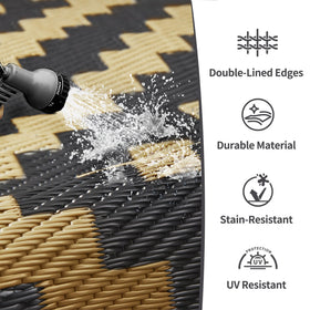 GENIMO rug with non-slip grid back prevents shifting on decks.