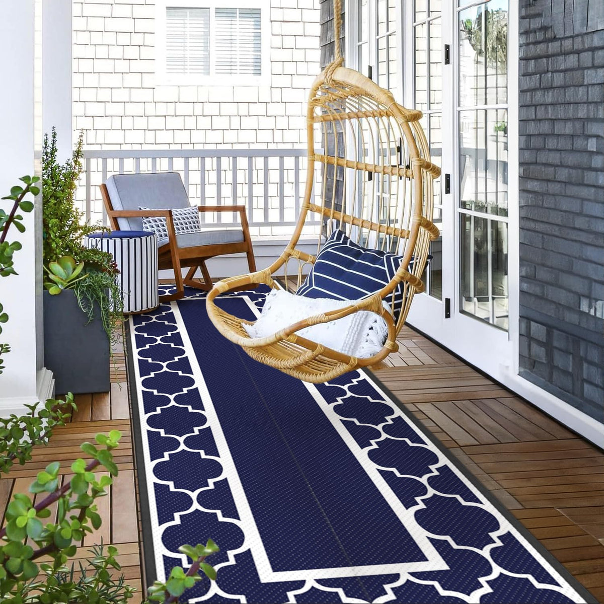 GENIMO patio deck rug in stain-resistant tones for durable outdoor entertaining