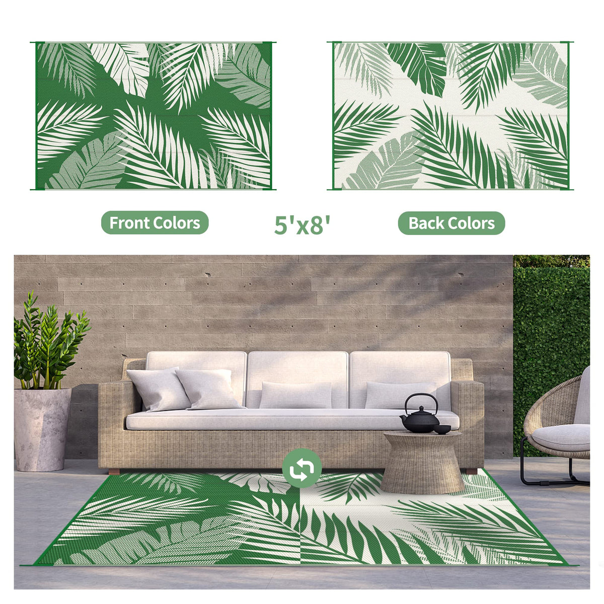Genimo waterproof patio rug, non-slip and easy to clean