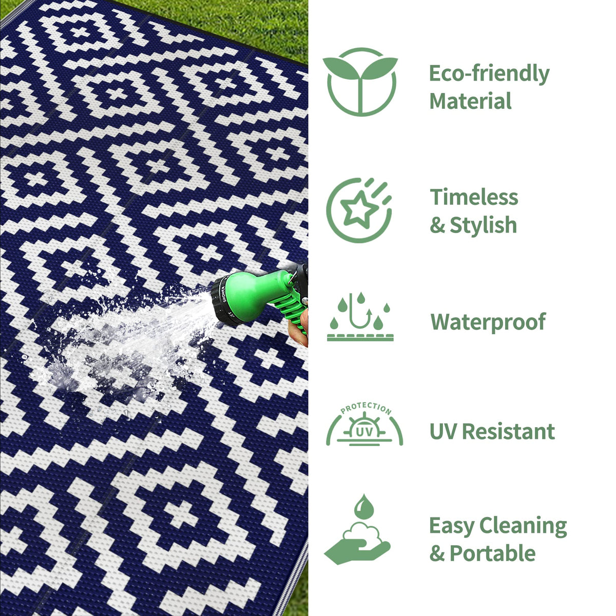 GENIMO portable rug rolls and folds with carry bag for travel.