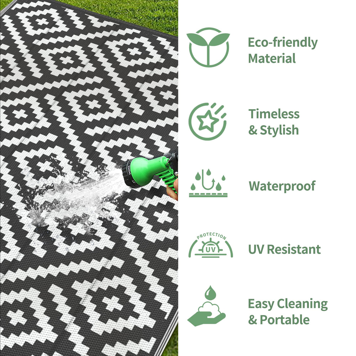 GENIMO stain-resistant outdoor rug, quick-clean surface