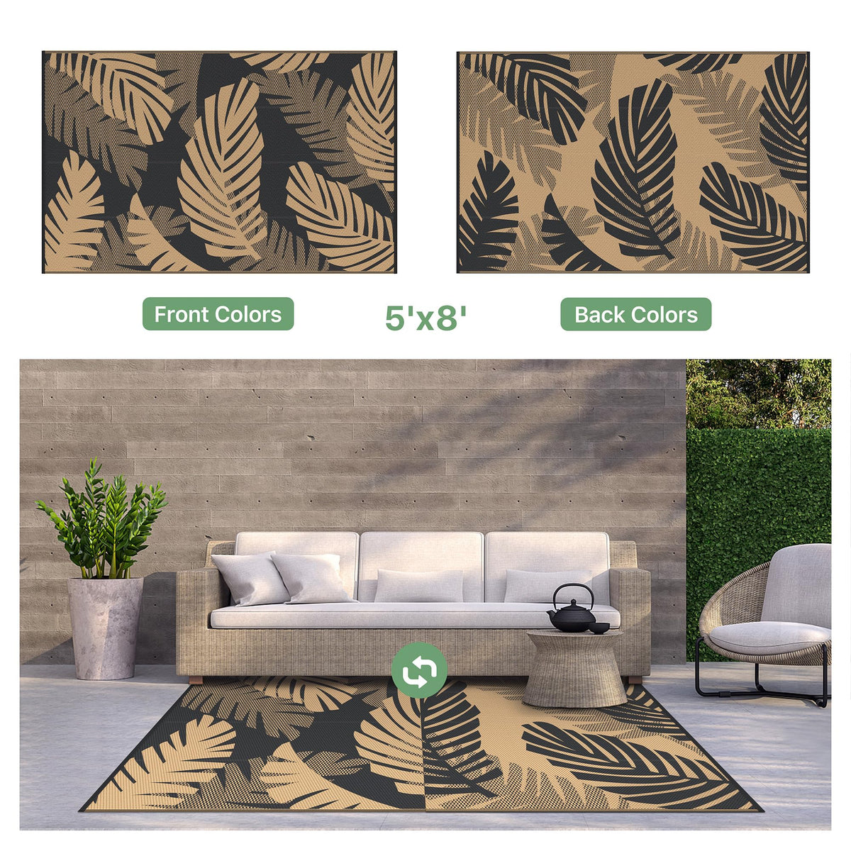 GENIMO dual-color outdoor rug adds texture to porches and patios.