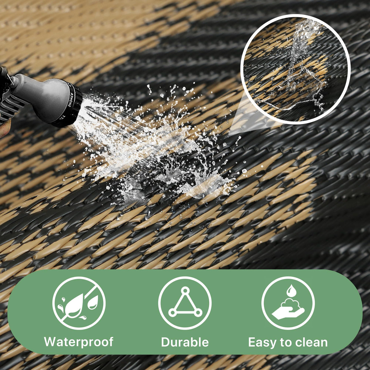 GENIMO foldable outdoor rug packs neatly for travel and storage.