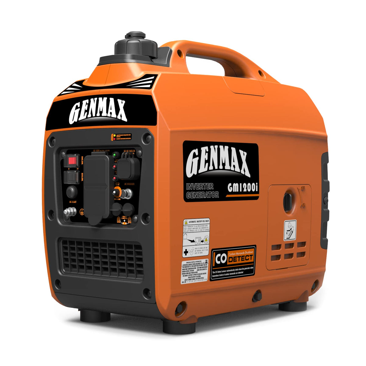GENMAX GM1200i front view shows compact, portable power for outdoor and home backup.