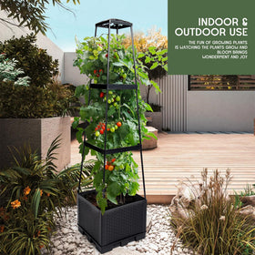 GENMOUS 3-tiered tomato planter with trellis, assembled top-down view for organized plant tiers