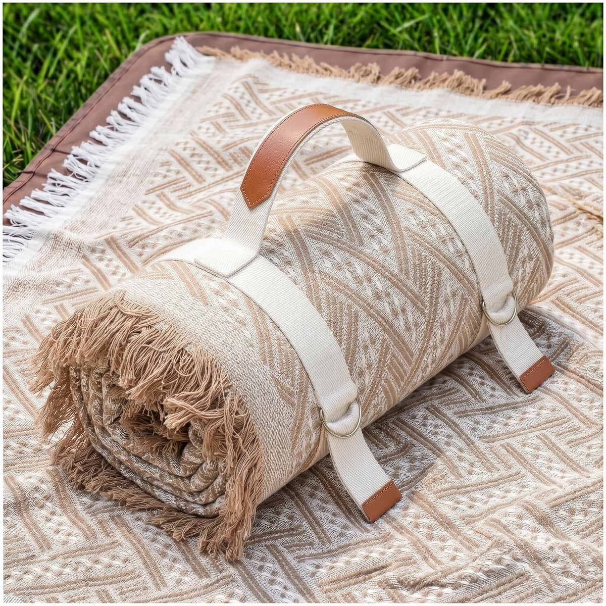 Genovega blanket top view with a soft woven surface for relaxed outdoor lounging