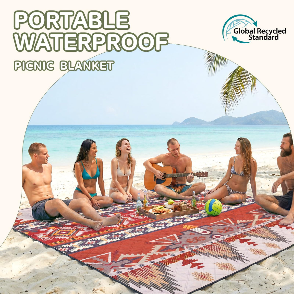 Genovega picnic blanket folded compactly for easy car storage