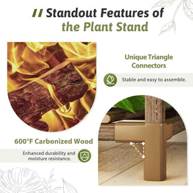 GENTINGBRO eucalyptus wood plant shelf with sturdy construction for stable plant arrangements.