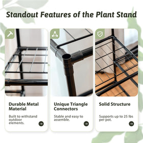 GENTINGBRO metal plant stand side-angle demonstrates sturdy base for outdoor or indoor use.