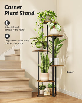 GENTINGBRO six-tier plant shelf corner display showcasing vertical greenery in small spaces.