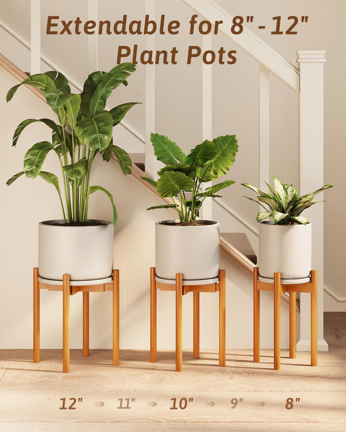 GENTINGBRO bamboo stand provides stable support for lightweight planters.