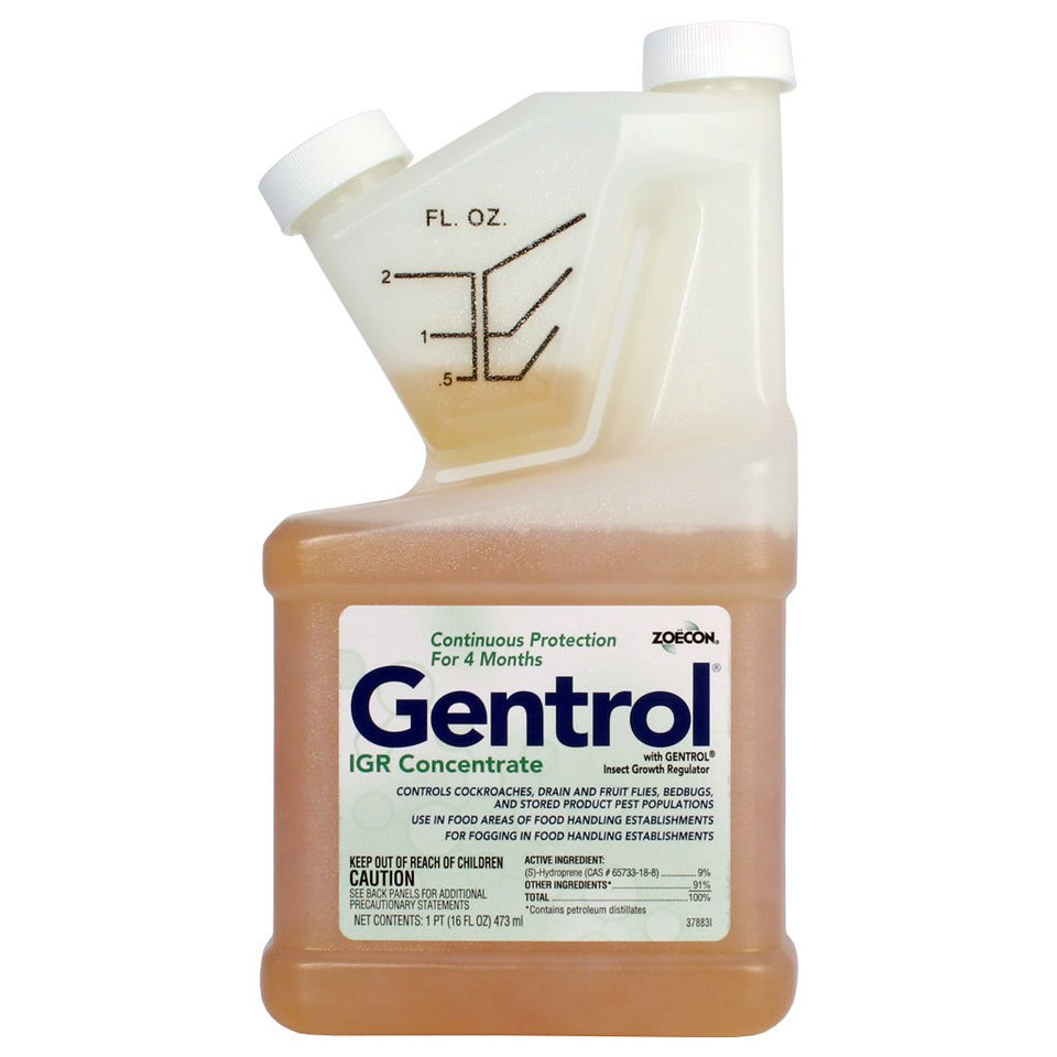 Gentrol Concentrate IGR bottle; disrupts pest life cycles to reduce roach and fly populations