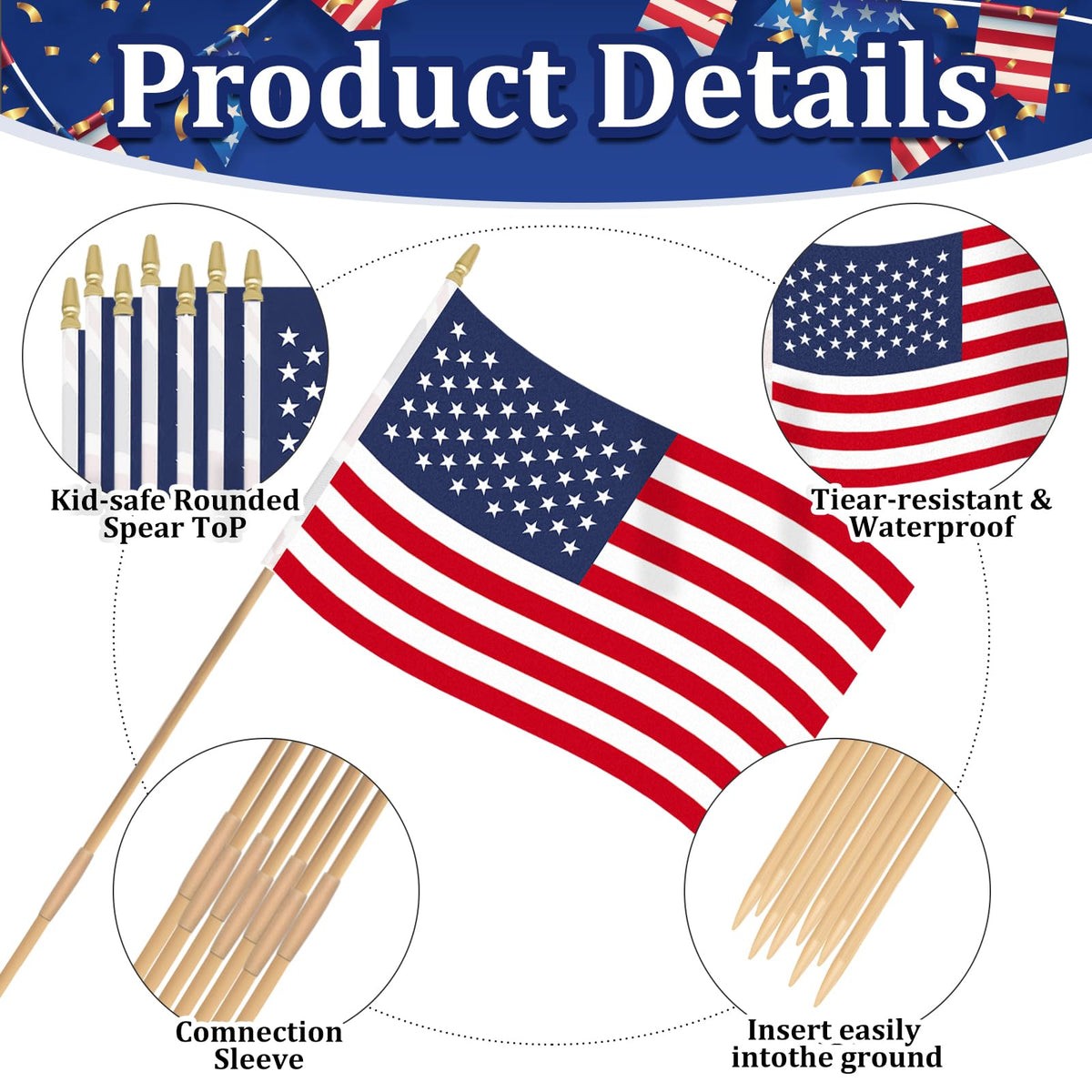 Geodurn American flag bulk pack 12x18, easy distribution at events.