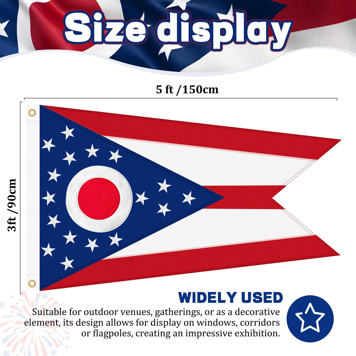 Geodurn Ohio flag embroidery circle and stars with premium detail.