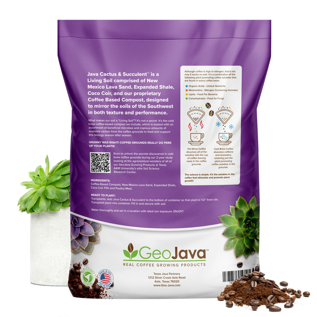 GeoJava odorless, naturally sourced soil for clean indoor potting.