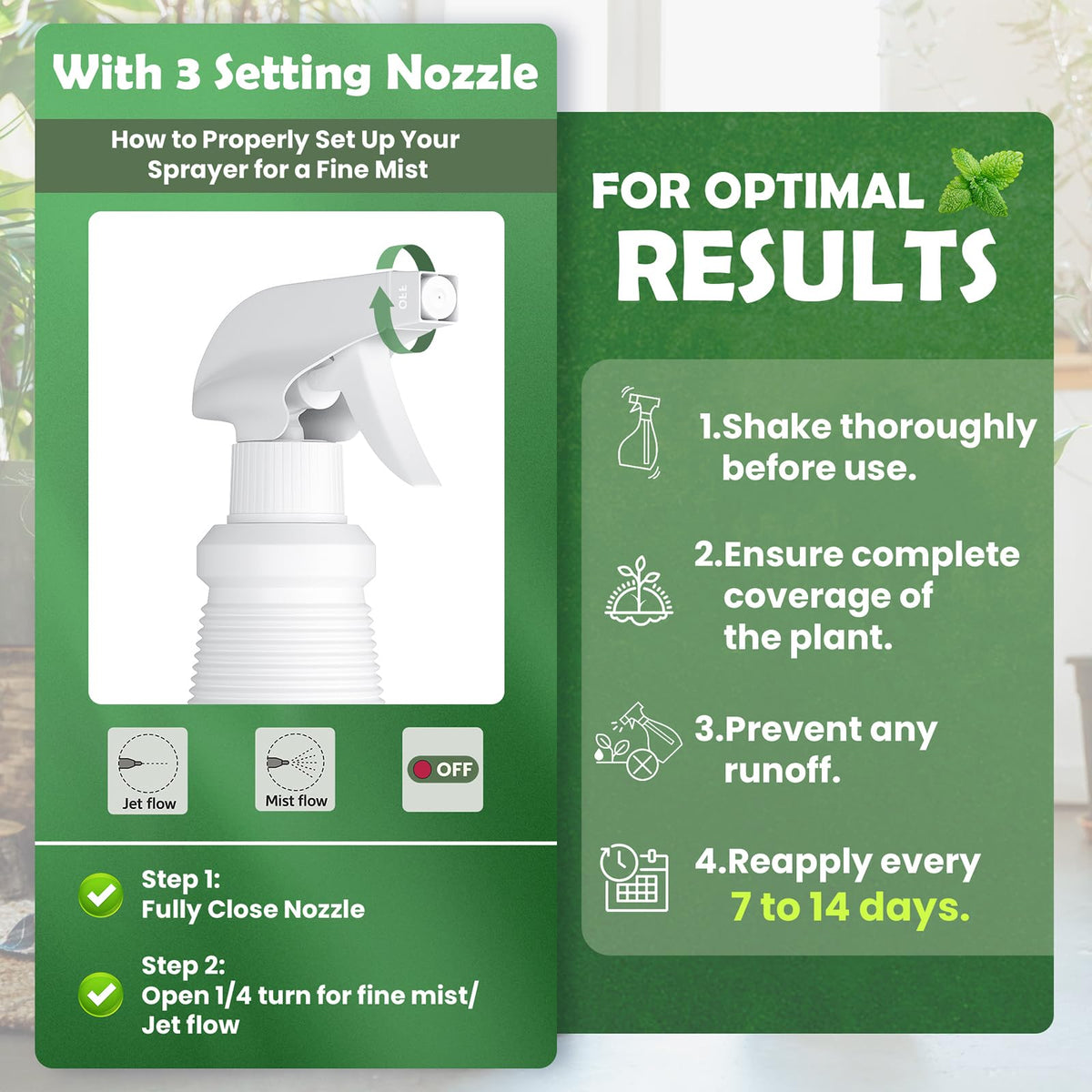 Geomust Neem Oil Spray indoors applied on houseplants for gentle protection.