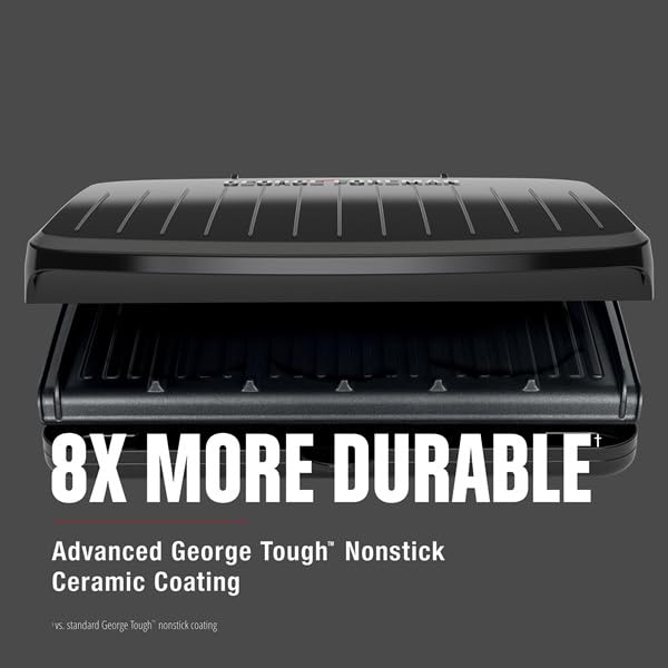 George Foreman indoor-outdoor use supports year-round grilling.