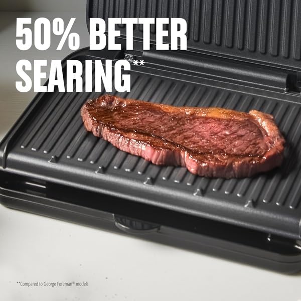 George Foreman removable drip tray simplifies cleaning after grilling.