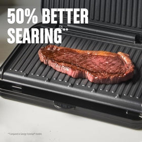 George Foreman removable drip tray simplifies cleaning after grilling.