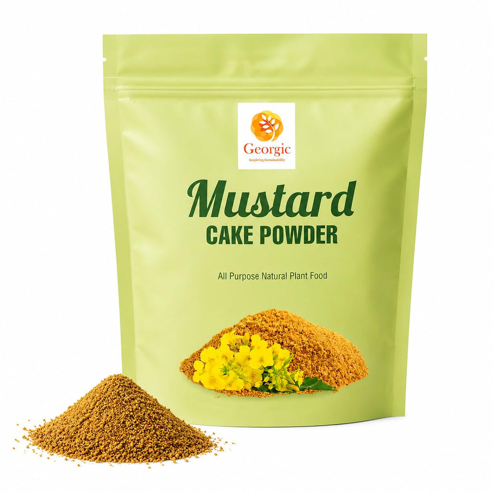 Georgic Mustard Oil Cake Powder bag front, ideal organic plant food for vegetables and herbs