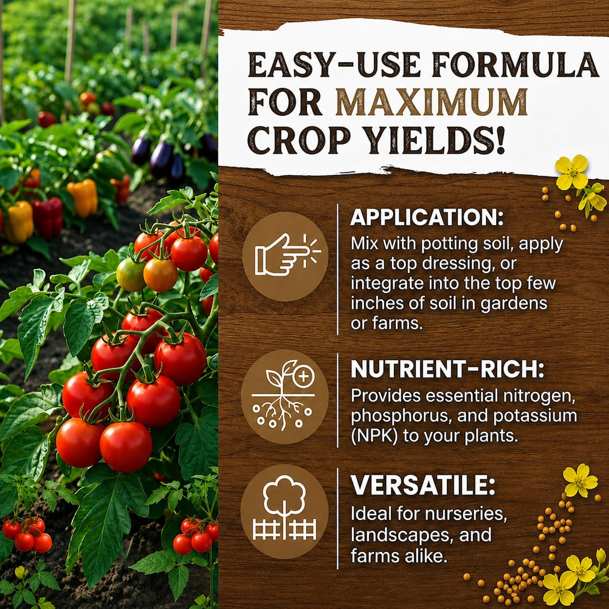 Georgic Mustard Oil Cake Powder mixed into soil improves water retention for plants