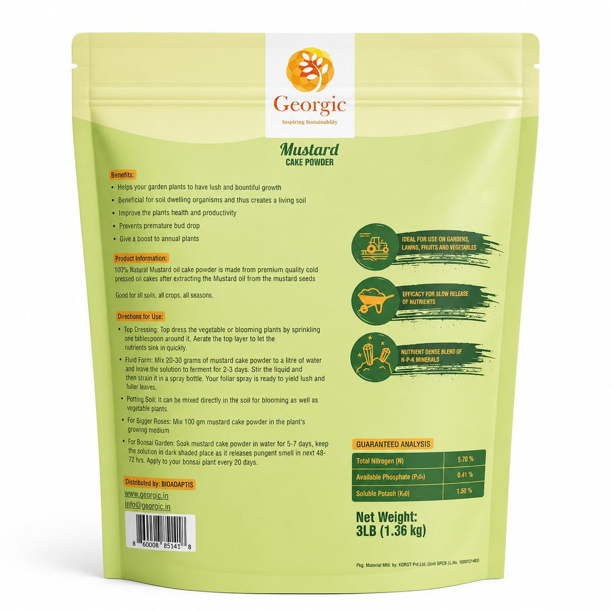 Georgic Mustard Oil Cake Powder sprinkled on soil to improve structure and moisture retention