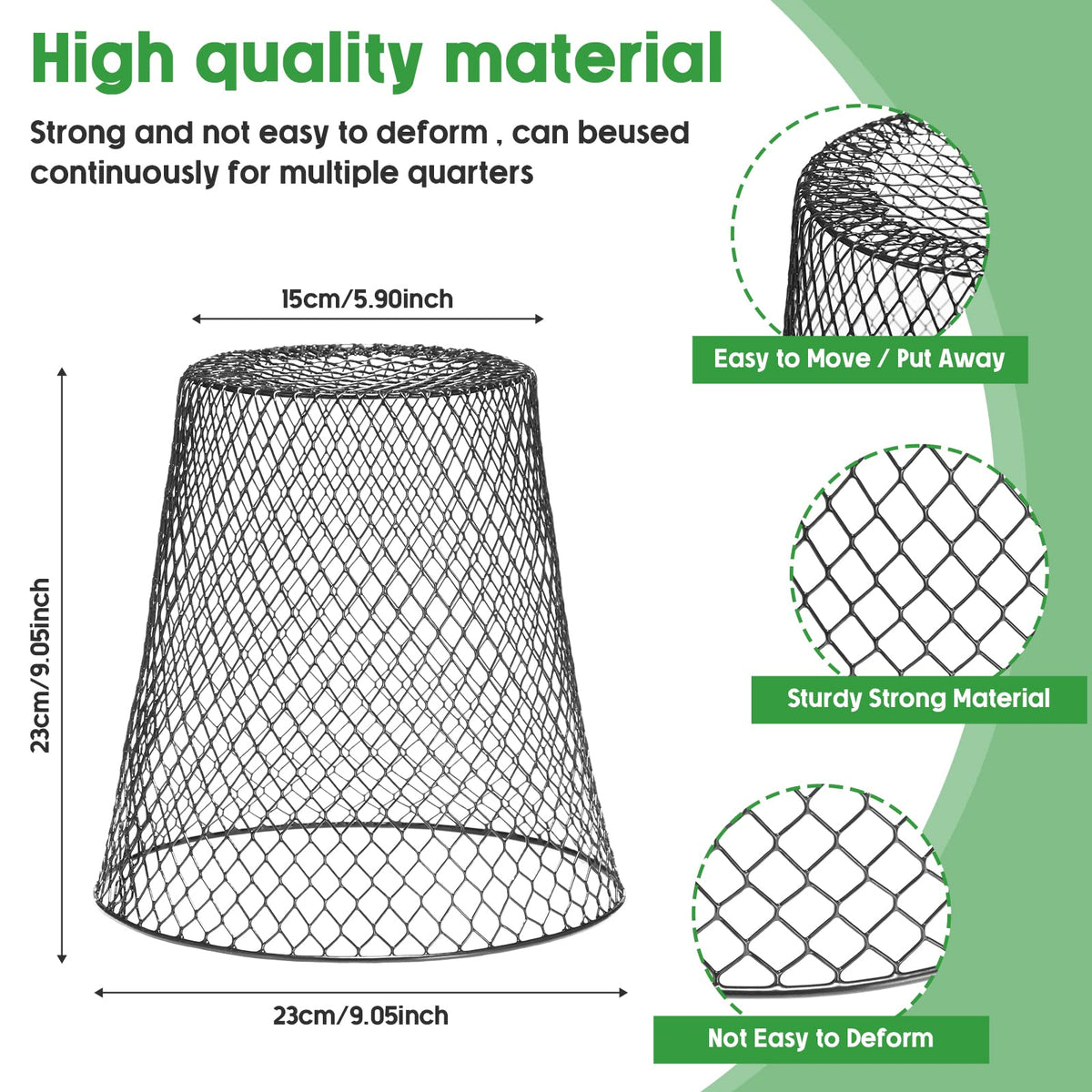 Geosar metal PVC-coated cloche is rust-resistant and reusable.