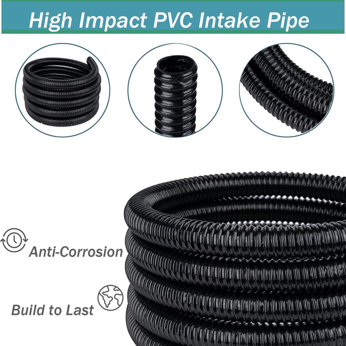 Geowaky corrugated hose flexible installation aids easy routing around obstacles.