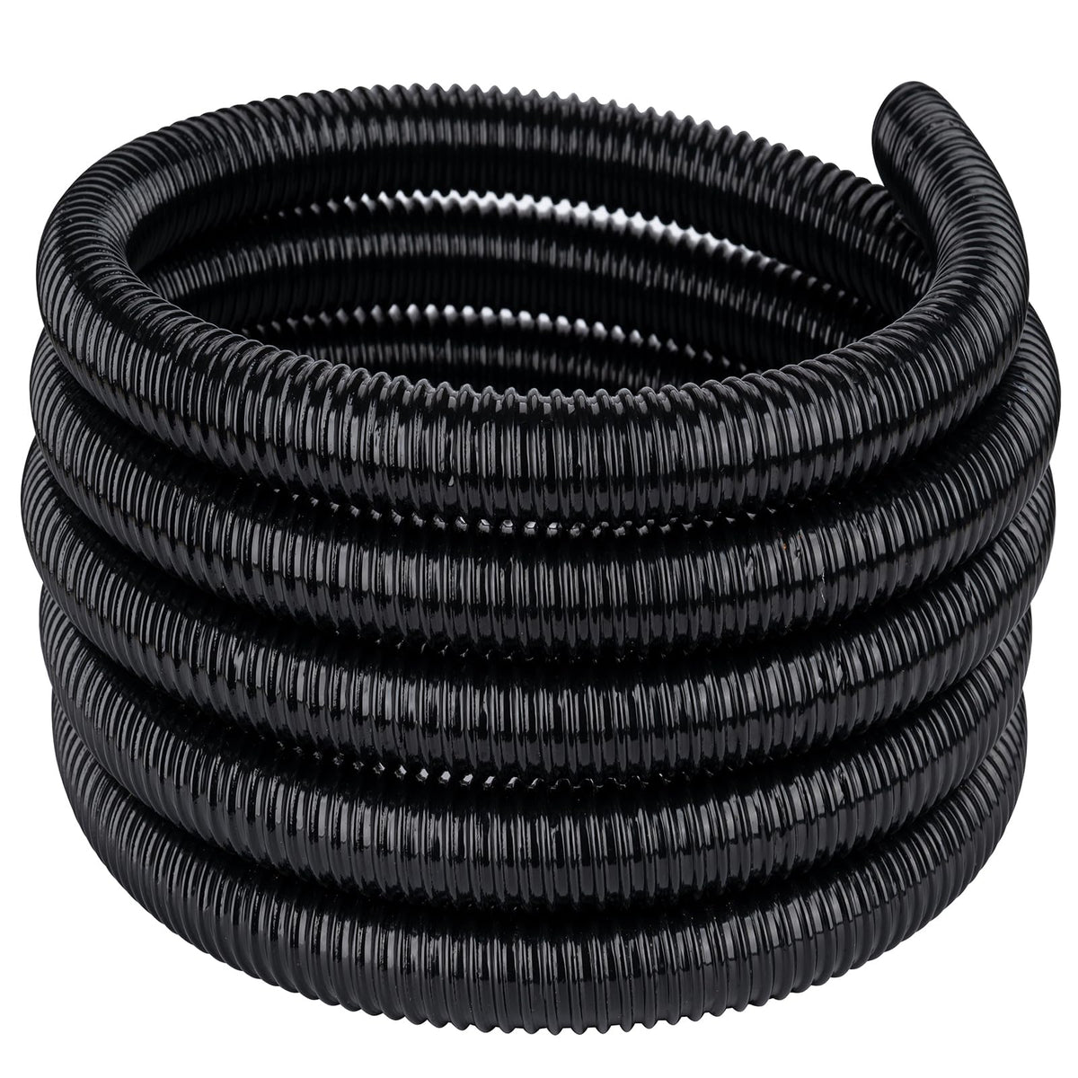 Geowaky pond tubing 1in 10ft black shown in a garden pond setup for steady water flow.