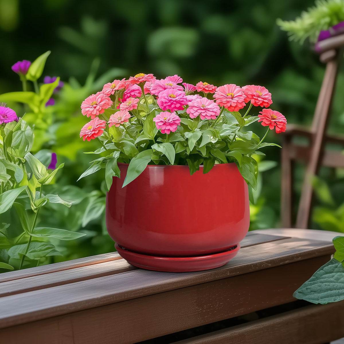 GEPGardening red ceramic pot 6-inch with saucer protects surfaces from excess water