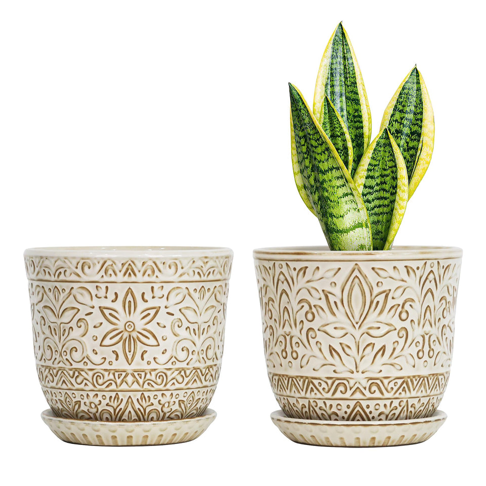 Gepege 6-inch white ceramic planter with drainage holes for healthy roots