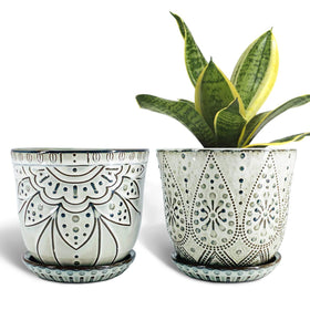 Gepege 6-inch beaded ceramic planter pair with drainage holes for soil containment