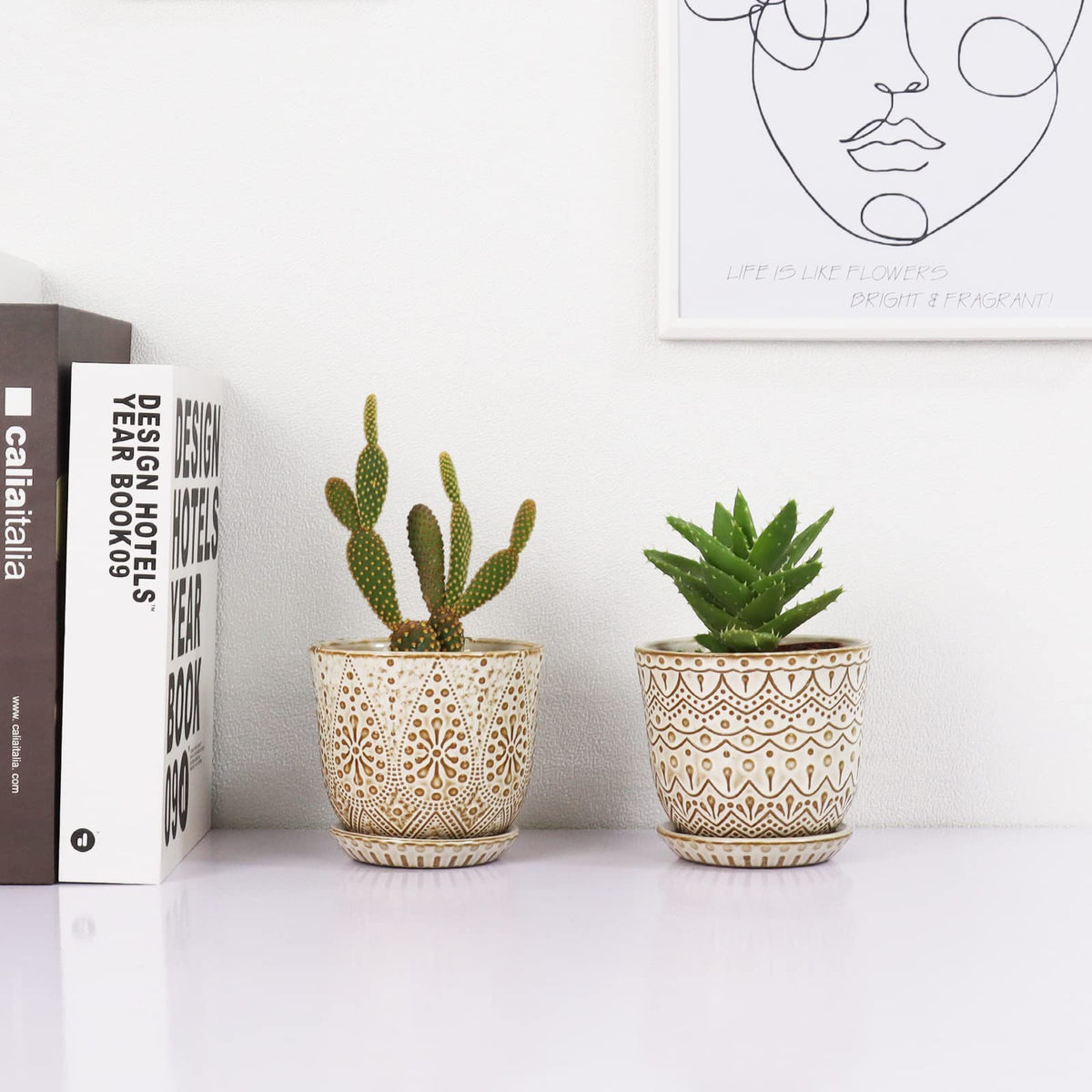 Gepege cream-white 4-pack ceramic pots for windowsills and gifts.