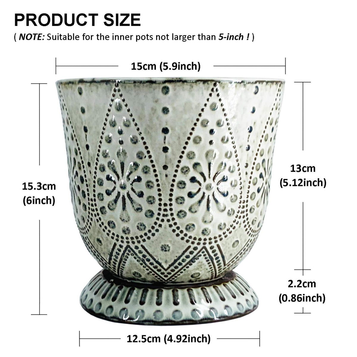 Gepege smoked gray planter compatible with inner pots of up to five inches