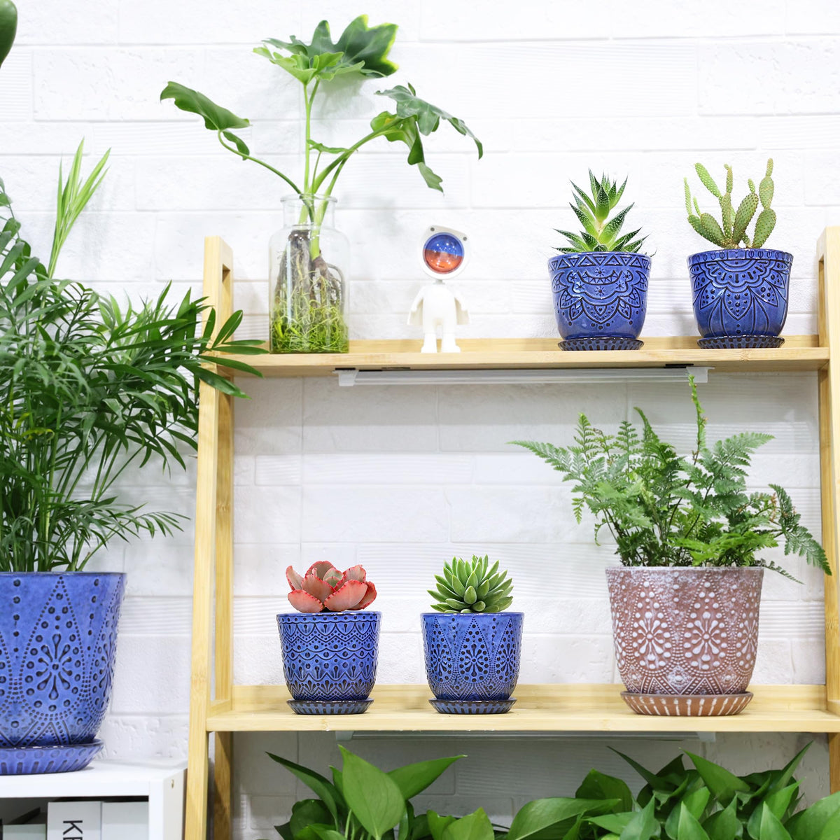 Gepege blue succulent pots on desk add calm decor to spaces