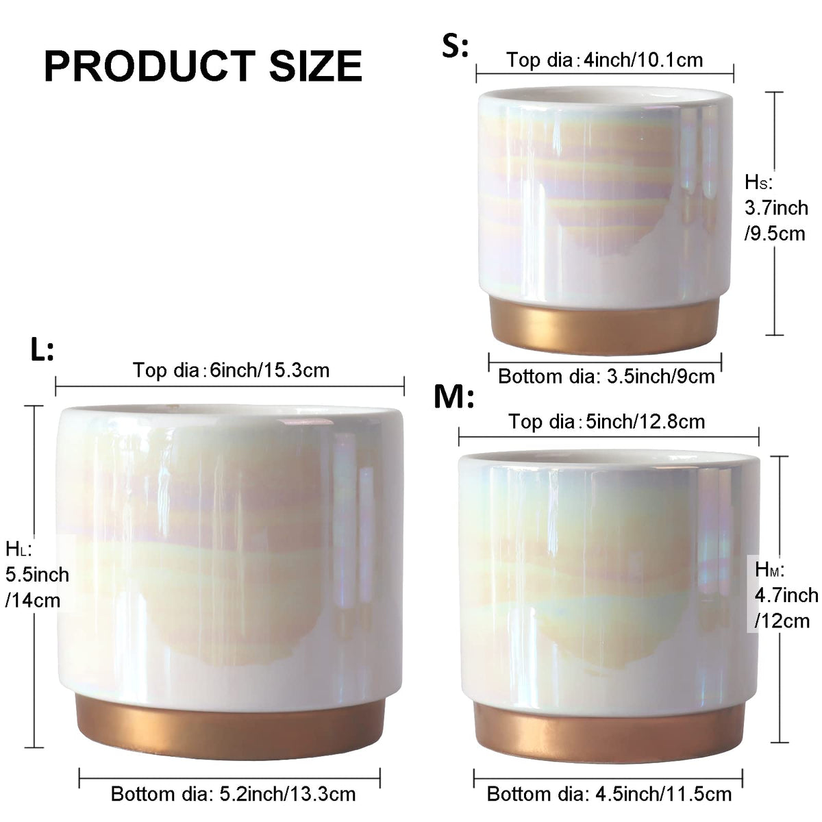 Gepege white indoor pot 5inch rainbow pearl glaze ideal for compact desks and shelves.