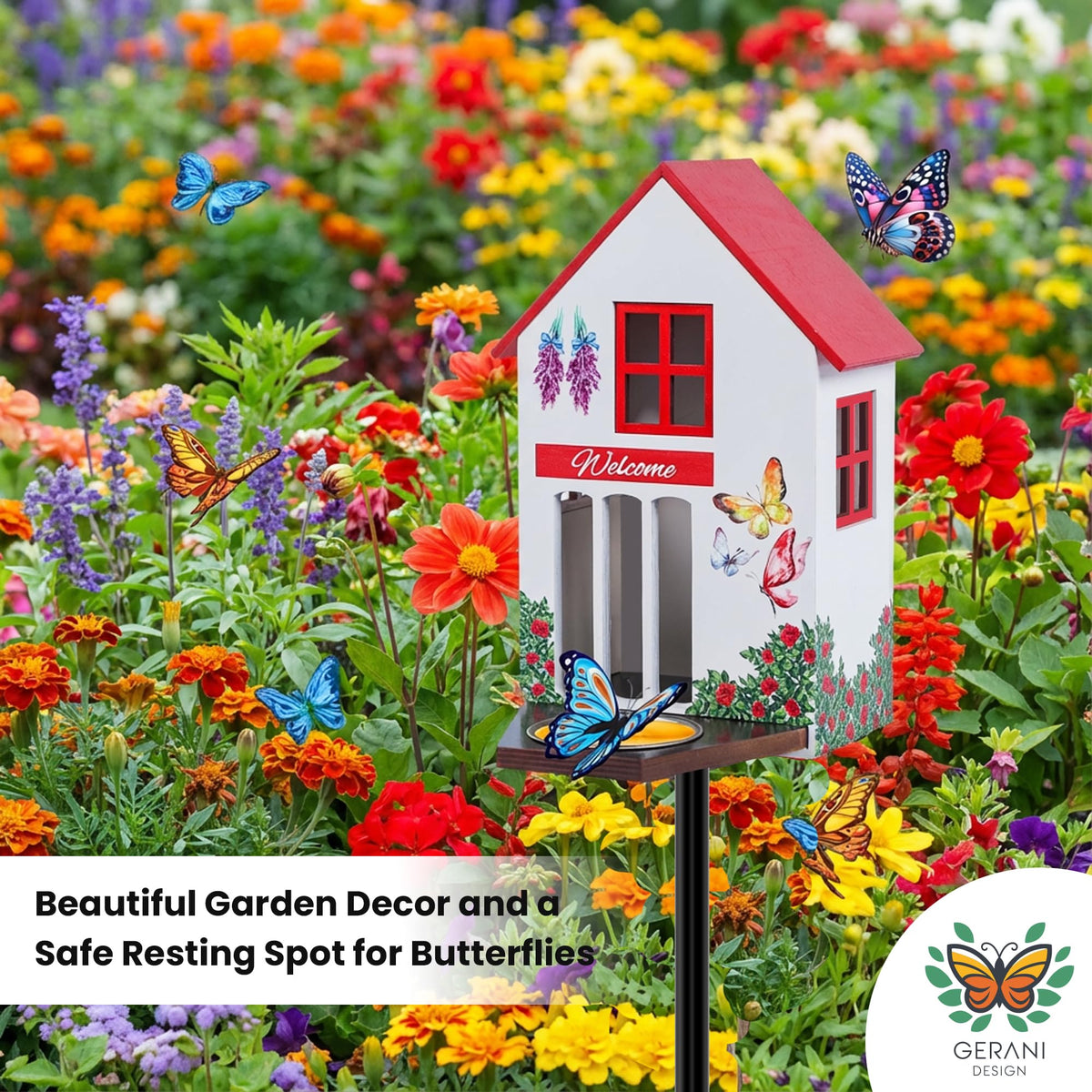 Gerani Design adjustable-height rod positions the shelter precisely.