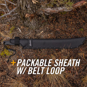 Gerber Gator Machete shows 25 inch overall length for trail-ready reach