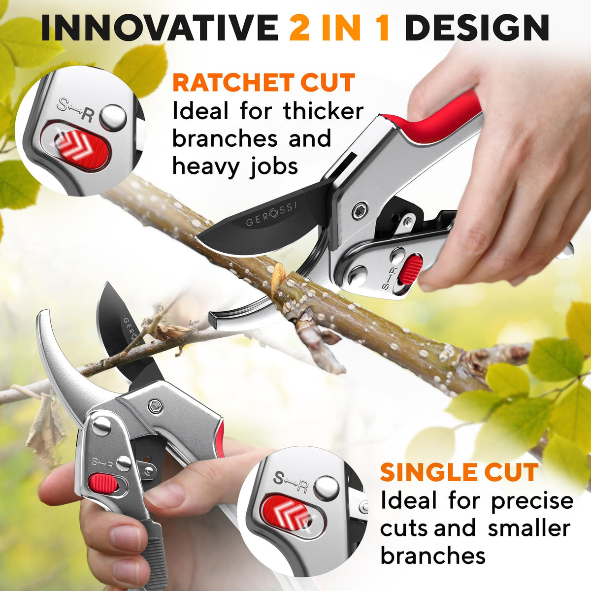 GEROSSI 8-inch anvil pruners offer robust construction for professional results