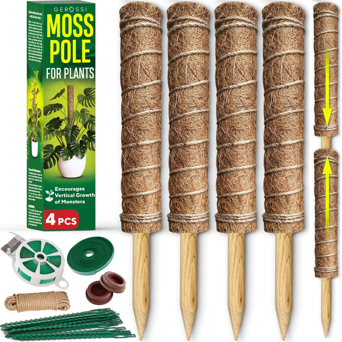 GEROSSI moss pole 4-pack shown assembled for sturdy indoor plant support