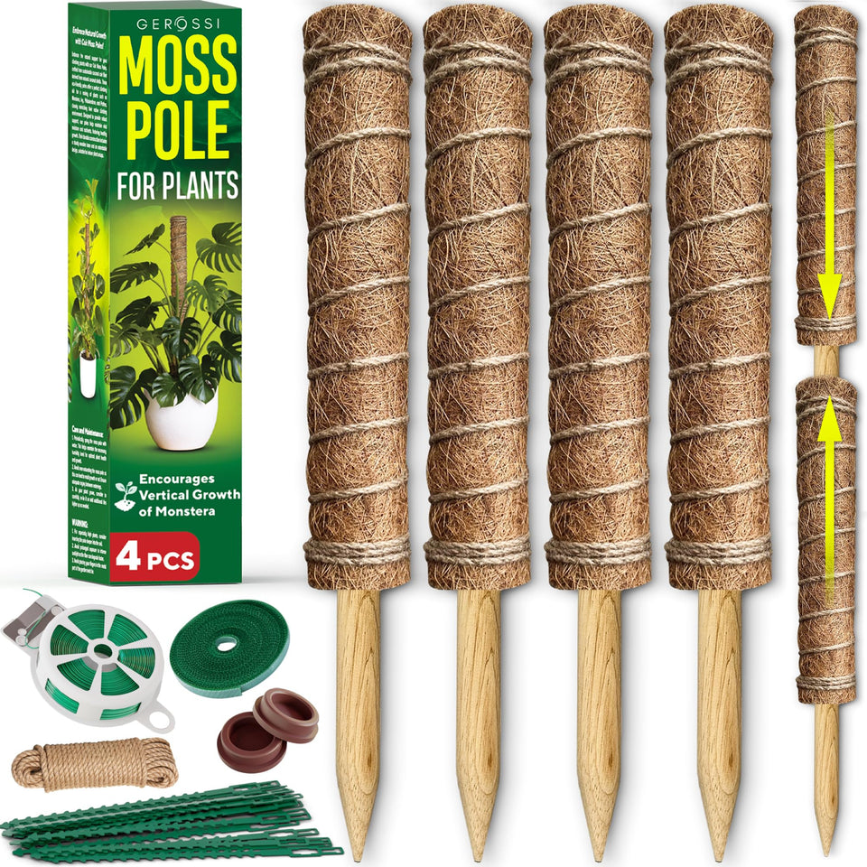 GEROSSI moss pole 4-pack shown assembled for sturdy indoor plant support