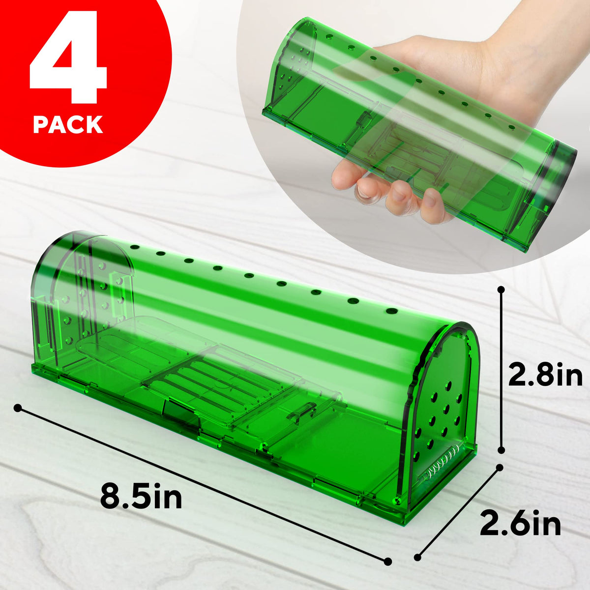 GEROSSI pack of 4 mice traps shown for versatile home or outdoor use.